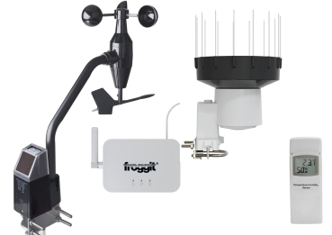 DP3000 WiFi/Lan Gateway Single Sensor Wetterstation Set ( 1 x DP3000 WiFi Gateway, 1 x DP40/WH32F Außenbereich Thermo-Hygrometer Funksensor, 1 x DP80 PRO selbstentleerender Regenmess-Sensor, 1 x DP300 solarunterstützer Aneometer mit UV-Licht-Sensor)