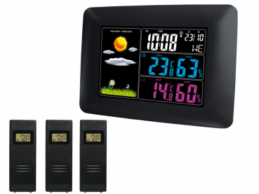 WS60 TRIO Funk Farb Wetterstation inkl. 3 Funksensoren, Funkuhr, Wecker, Wettervorhersage