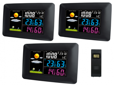 WS60 TRIPLE (3 Displayeinheiten) Funk -  Farb Wetterstation inkl. 1 Thermo- Hygrometer Außensensor