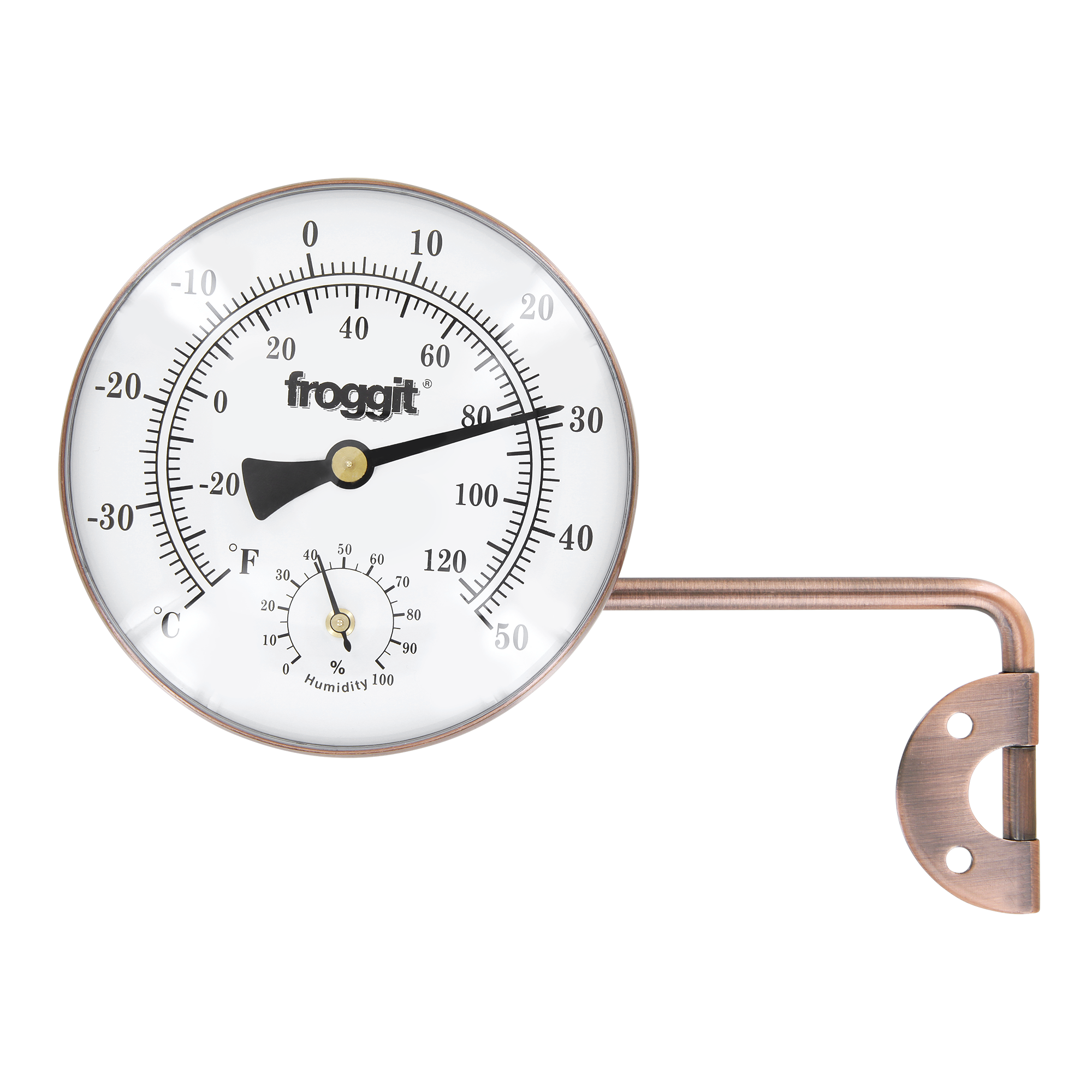 Froggit Wetterstationen Shop - Froggit Retro Metall Thermo-Hygrometer  (Kupferdesign) Außenthermometer, Luftfeuchte, Temperatur