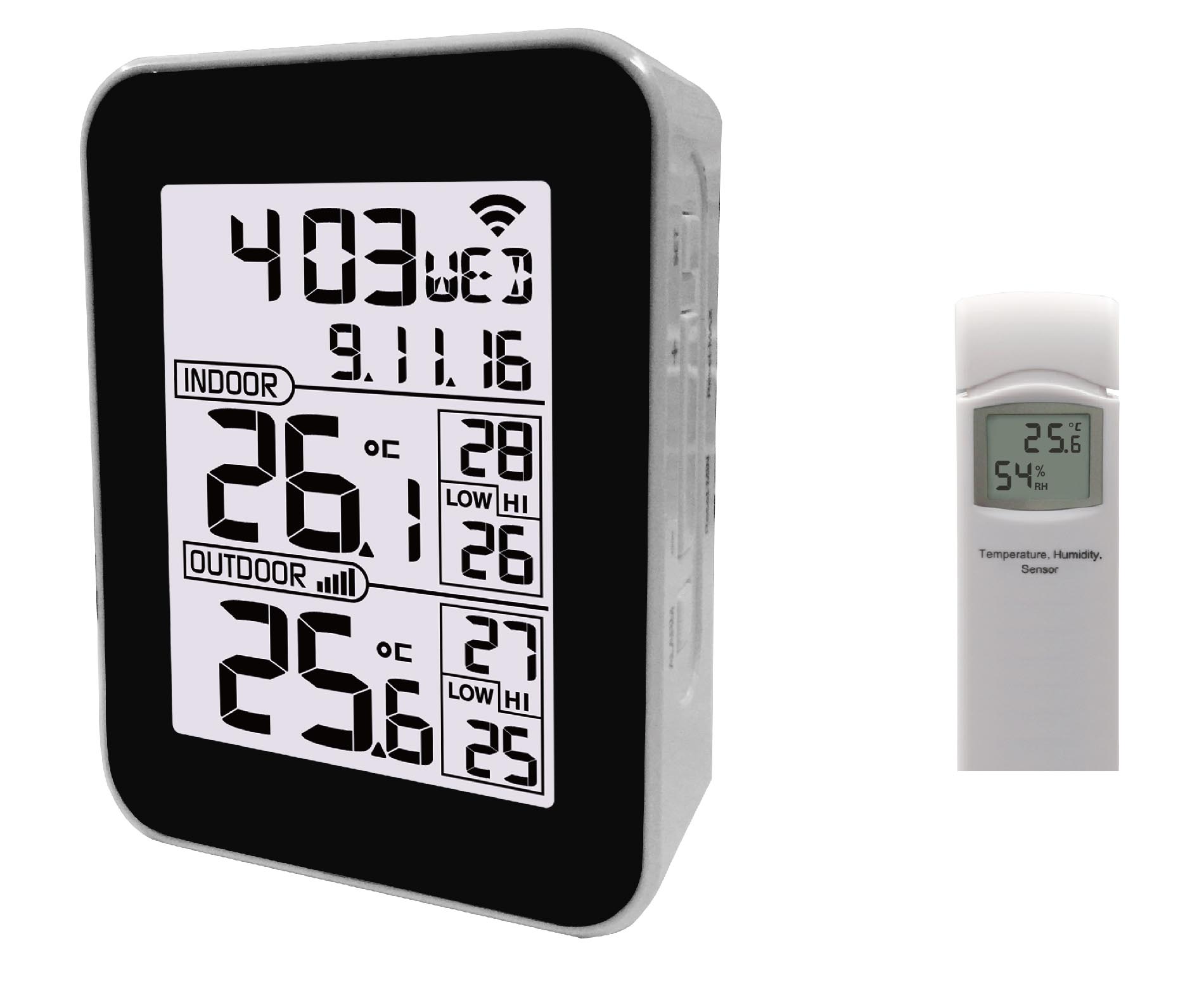 Kaufe WIFI-Wetterstation, kabellos, für drinnen und draußen, Hygrometer,  Thermometer, Temperatur- und Luftfeuchtigkeitsanzeige