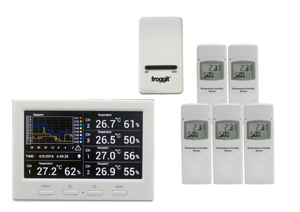 DP1500 Wi-Fi Weather Server USB Dongle incl. 5 x thermo-hygrometer wireless sensor + DL5000 Display unit