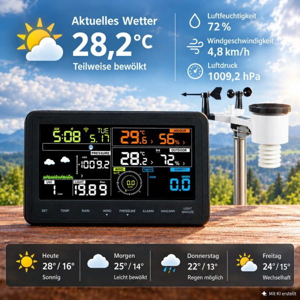 WH3000 WLAN-Wetterstation mit Außensensor und Echtzeit-Datenanzeige