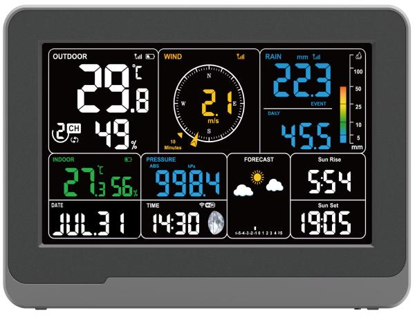 WH5000 Wetterstation mit 3 Displays + WLAN-Datenzugriff + präzise Funkübertragung