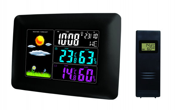 WS60 Funk Farb Wetterstation inkl. 1 Funksensor, Funkuhr, Wecker, Wettervorhersage